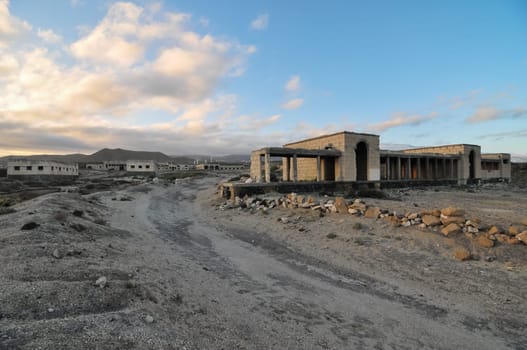 Abandoned Buildings of a Military Base at Sunset