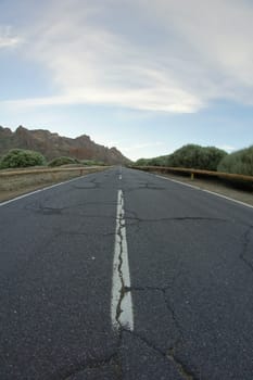 HDR Desert Lonely Road Landscape in Volcan Teide National Park, Tenerife, Canary Island, Spain