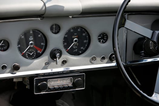 Cockpit of an old automobile