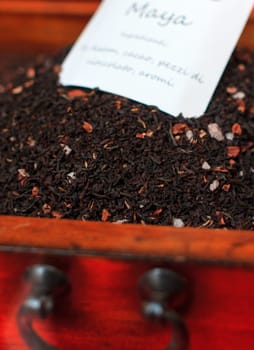 Maya tea in the drawer of a cabinet