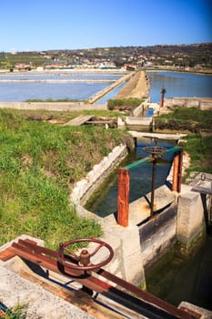 View of Salt evaporation ponds in Secovlje, Slovenia