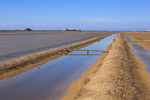 View of Salt evaporation ponds in Secovlje, Slovenia
