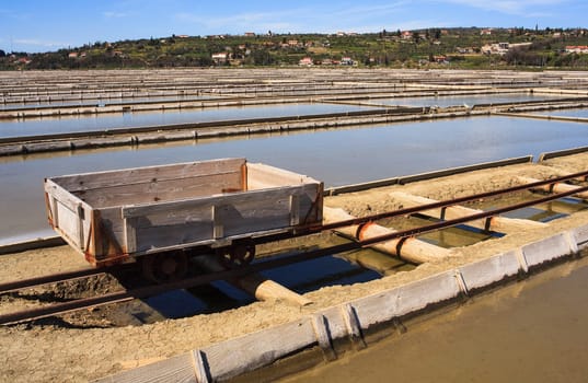 View of Salt evaporation ponds in Secovlje, Slovenia