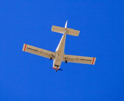 View of airplane in the blue sky