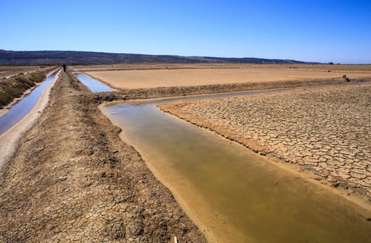 View of Salt evaporation ponds in Secovlje, Slovenia