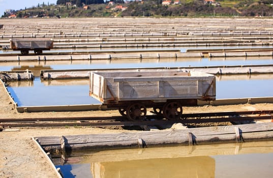 View of Salt evaporation ponds in Secovlje, Slovenia