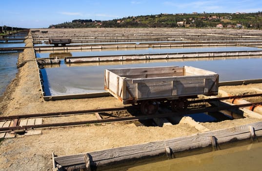 View of Salt evaporation ponds in Secovlje, Slovenia