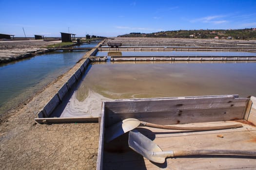 View of Salt evaporation ponds in Secovlje, Slovenia