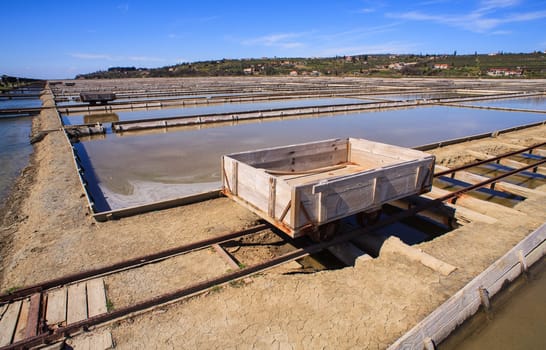 View of Salt evaporation ponds in Secovlje, Slovenia