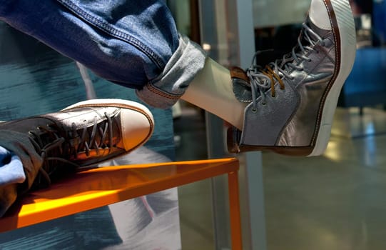View of a shoes in a shop window in Milan
