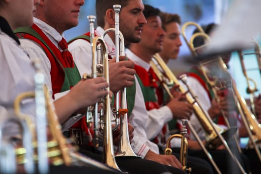 BOLZANO, ITALY - SEPTEMBER 15: View of orchestra in concert on September 15, 2013
