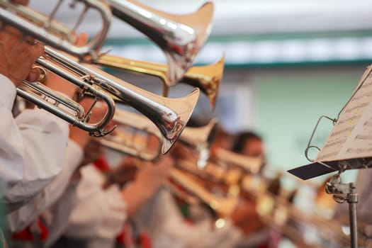 BOLZANO, ITALY - SEPTEMBER 15: View of orchestra in concert on September 15, 2013