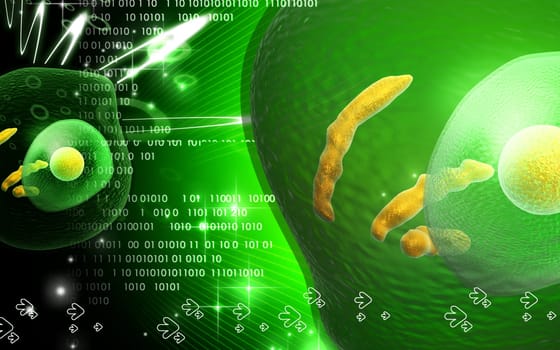 Digital illustration of human cell in colour background