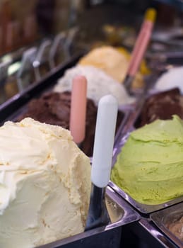 View of set of icecream in the ice-cream shop