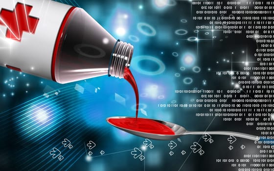 Digital illustration of medicine with spoon in colour background