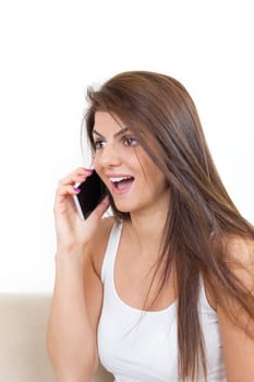 happy girl talking on the phone and smiling