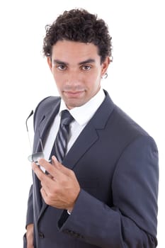 confident young businessman in suit with sunglasess