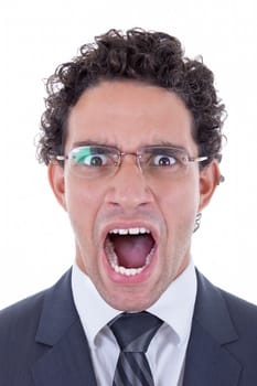 mad young businessman with glasses in suit