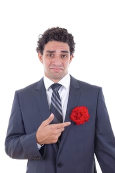 man in suit does not love flowers