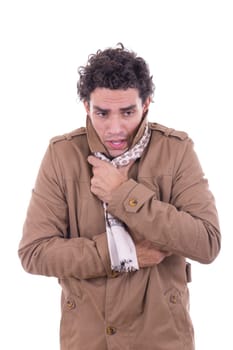 adult man in the coat freezes