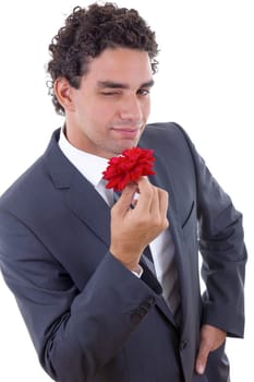 handsome seducer in suit with rose