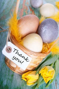 Easter Nest with Eggs and Label with Thank You