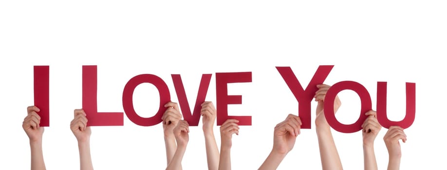 Many People Holding the Red Letters I Love You, Isolated