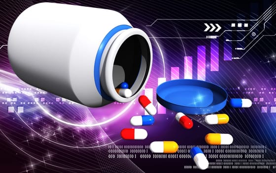 Digital illustration of capsule bottle in colour background