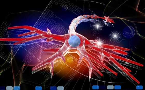 Digital illustration of neuron in colour background