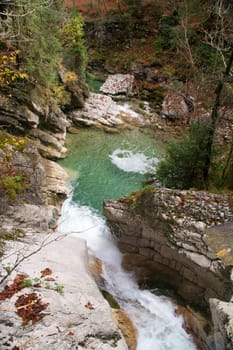 waterfall,catchment basin,Tatzelwurm,Bayrischzell,mountains,rocks,river,spray,autumn
