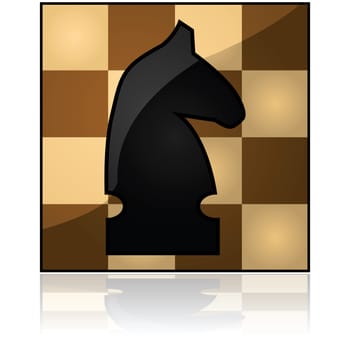 Glossy illustration icon with a chess knight over a wooden chess board