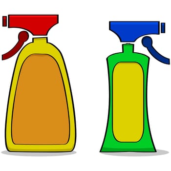 Cartoon illustration of a couple of generic cleaning products