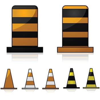 Glossy illustration showing traffic and construction cones in different colors