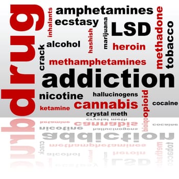 Concept illustration showing a word cloud composed of different drug names