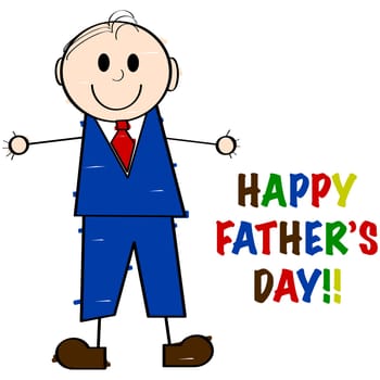 Cartoon illustration showing a man drawn by a child with the words "Happy Father's Day!"" beside it"