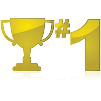 Glossy illustration showing a golden trophy beside a number one