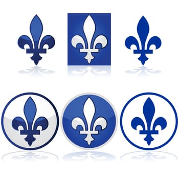 Glossy illustration showing the Quebec fleur-de-lys in blue and white