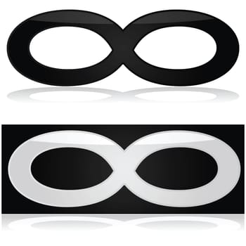 Glossy illustration showing the infinity symbol in black and white