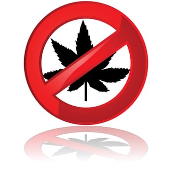 Traffic sign showing a leaf of the cannabis plant inside a prohibited sign