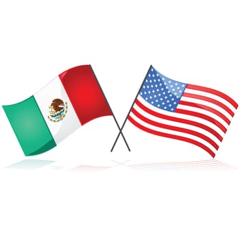 Glossy illustration showing the flag of Mexico beside the flag of the United States of America