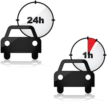 Icons showing two options for renting a car
