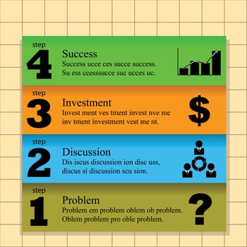 Template showing four steps to success, in different colors