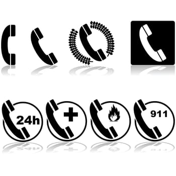 Set of telephone icons for different situations