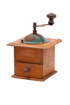 Old nostalgic coffee grinder isolated against a white background