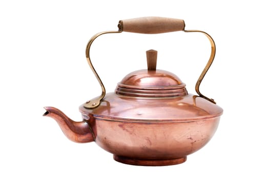 Small old copper tea kettle insulated on white background