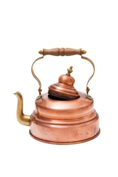 Old copper kettle insulated against a white background