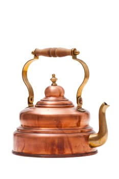 Nostalgic tea kettle made of copper insulated against a white background
