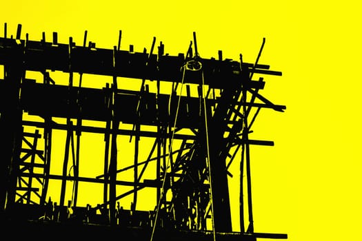 new building construction site, close up detail construction on silhouettes
