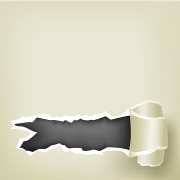 The piece of torn paper, roll and black background inside