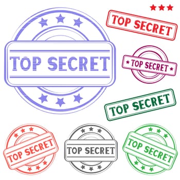 The different top secret colored stamp isolated on white background
